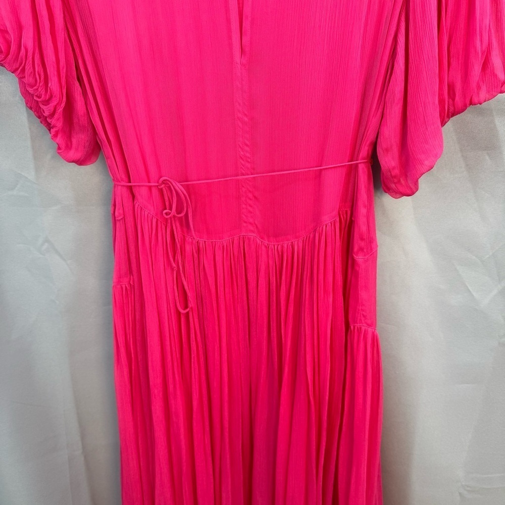 Massimo Dutti Hot Pink Gathered Maxi Dress Puff Sleeves Size Small NWT - Picture 10 of 10